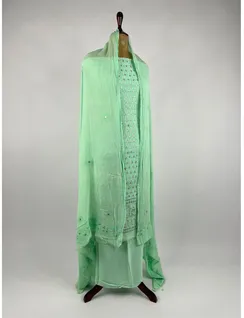 Light Turquoise Georgette Silk Chikankari Material3