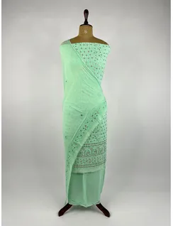 Light Turquoise Georgette Silk Chikankari Material4