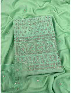 Light Turquoise Georgette Silk Chikankari Material1