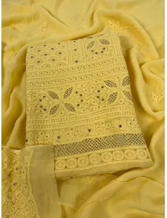 Mustard Georgette Silk Chikankari Material1