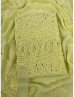 Yellow Georgette Silk Chikankari Material1