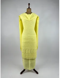 Lemon Yellow Georgette Silk Chikankari Material2