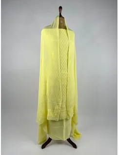 Lemon Yellow Georgette Silk Chikankari Material3