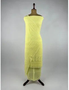 Lemon Yellow Georgette Silk Chikankari Material4