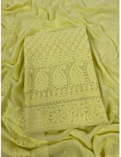 Lemon Yellow Georgette Silk Chikankari Material1