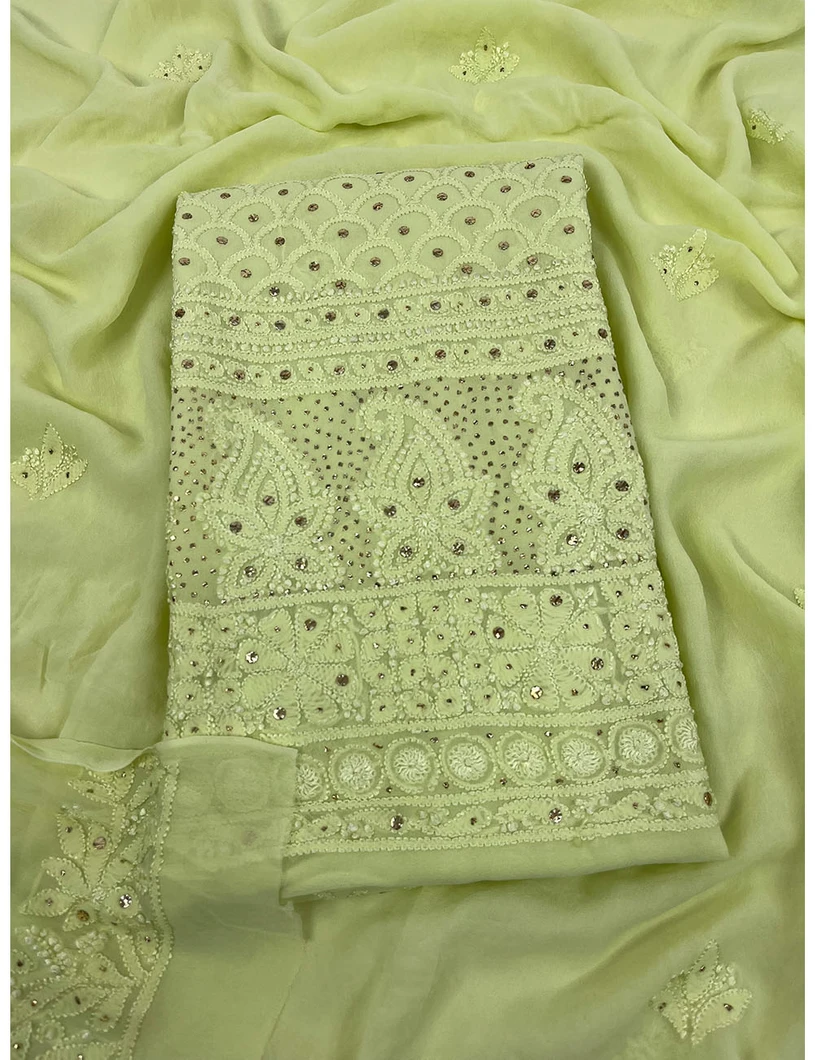 Pista Green Georgette Silk Chikankari Material1