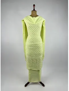 Pista Green Georgette Silk Chikankari Material2