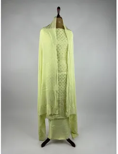 Pista Green Georgette Silk Chikankari Material3