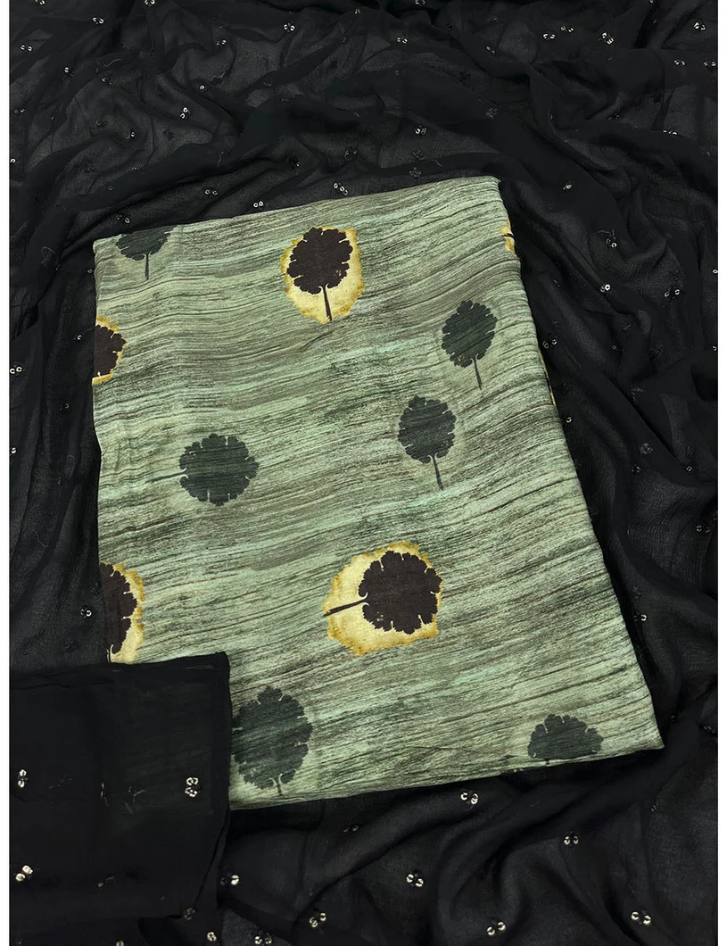 Dark Green Printed Upada Silk Material1