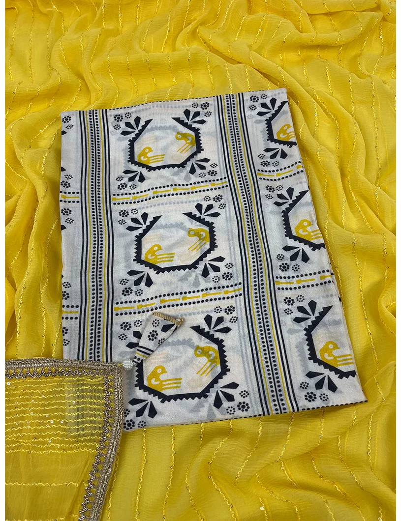 Cream Printed Upada Silk Material1