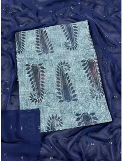 Blue Printed Muslin Silk Material1