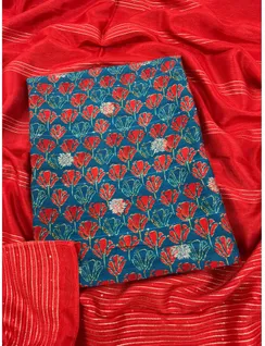 Blue Color Kalamkari Banarasi Silk Material1