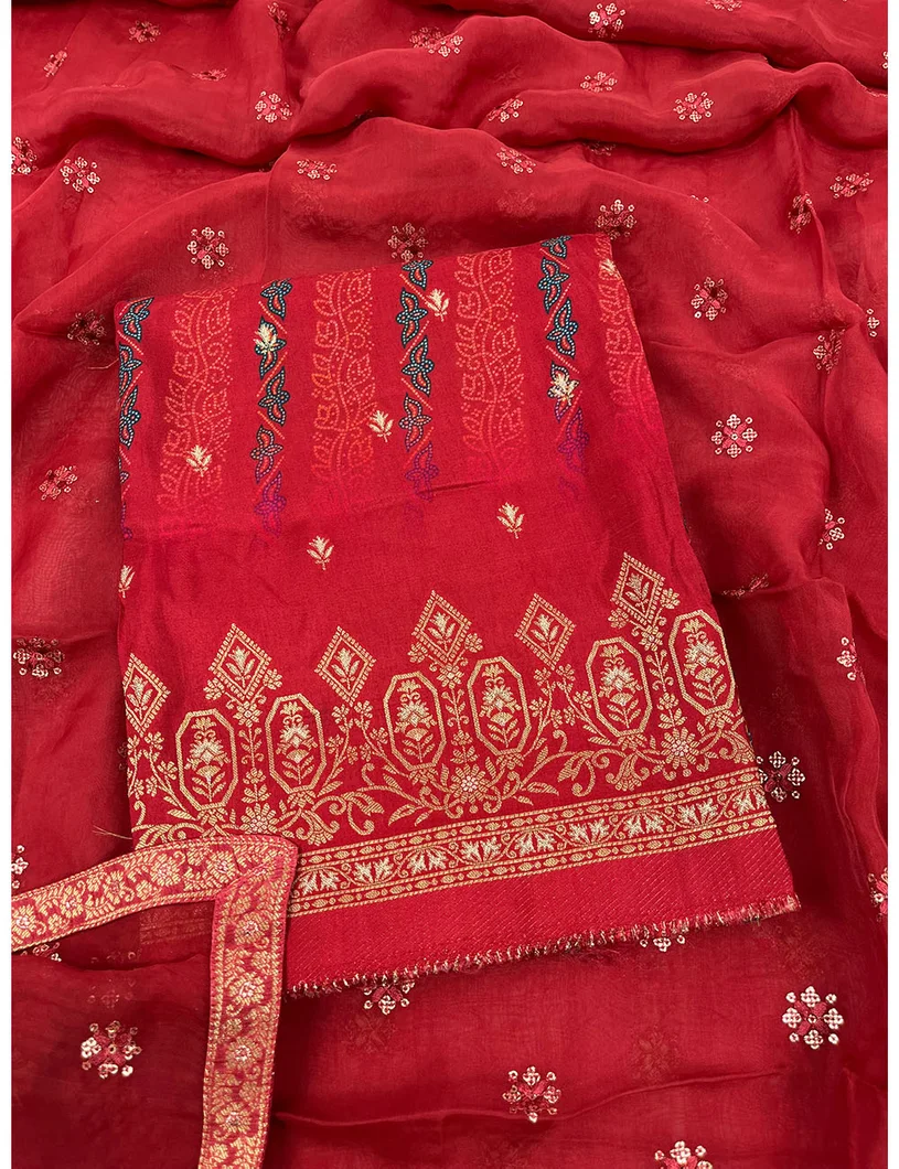 Red Color Banarasi Silk Material1