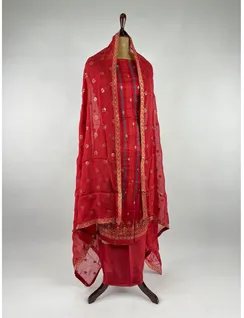 Red Color Banarasi Silk Material3