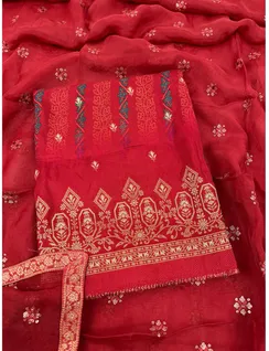 Red Color Banarasi Silk Material1