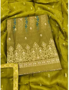 Olive Color Banarasi Silk Material1