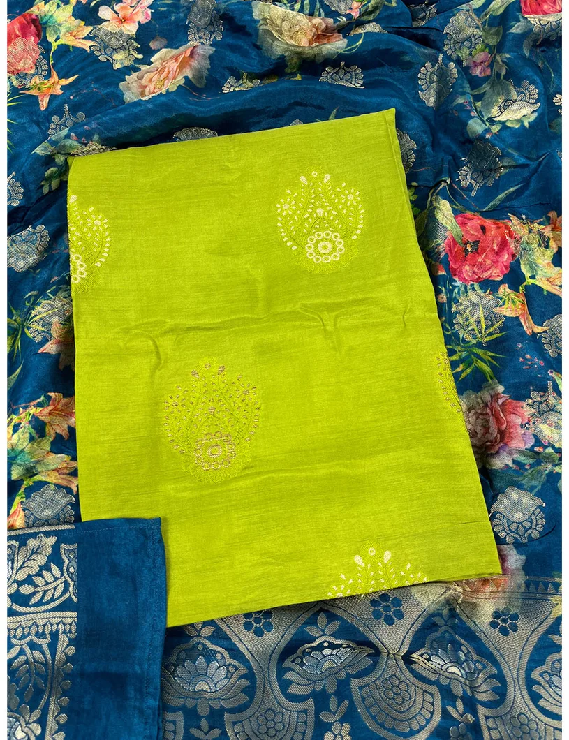 Green Muslin Jacquard Dress Material1