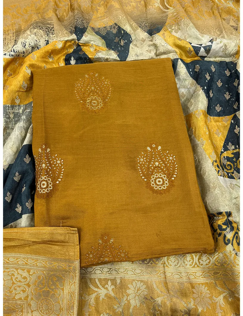 Mustard Muslin Jacquard Dress Material1