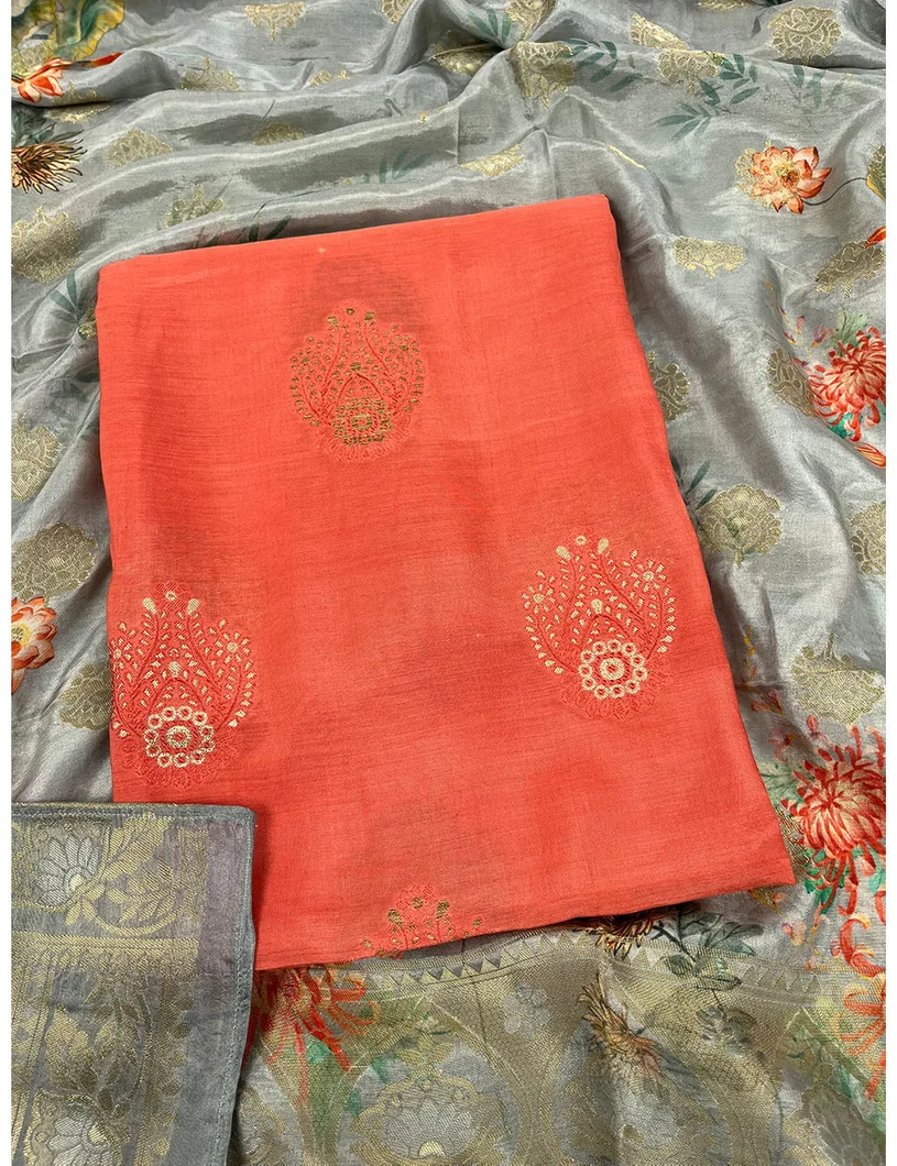 Peach Muslin Jacquard Dress Material1