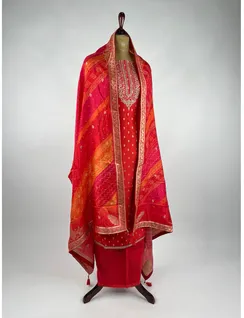 Red Colour Banarasi Silk Material4