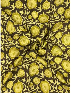 Khaki Color Bagru Print Silk Fabric2