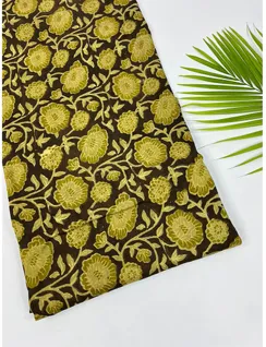 Khaki Color Bagru Print Silk Fabric1