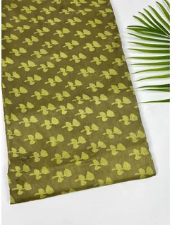 Olive Color Dabu Print Silk Fabric1