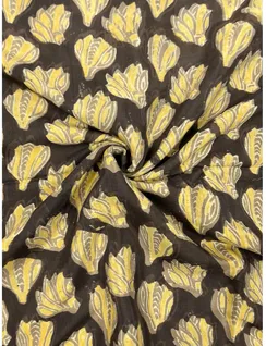 Beige Black Bagru Print Silk Cotton Fabric2