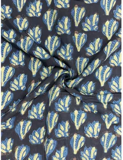 Indigo Black Bagru Print Silk Cotton Fabric2