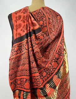 Red Ajrak Printed Modal Silk Saree4