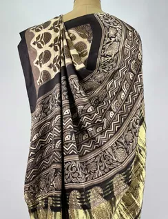 Grey Ajrak Printed Modal Silk Saree4