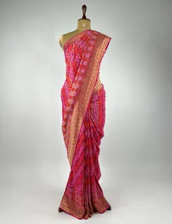 Pink Bandhani Vegan Georgette Silk Saree2