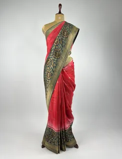 Pink Banarasi Hand Painted Soft Silk Sari2