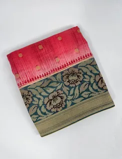 Pink Banarasi Hand Painted Soft Silk Sari1