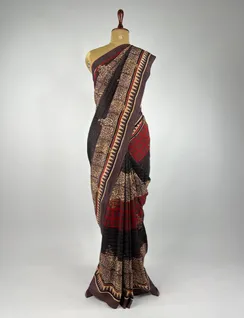 Brown Ajrak Printed Vegan Silk Sari2