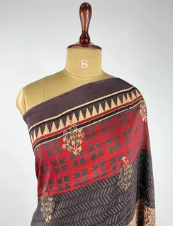 Brown Ajrak Printed Vegan Silk Sari3