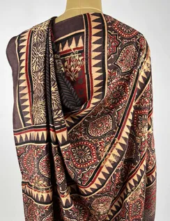 Brown Ajrak Printed Vegan Silk Sari4