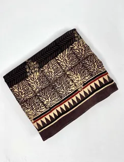 Brown Ajrak Printed Vegan Silk Sari1