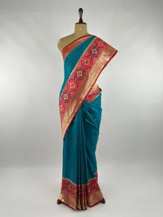 Peacock Blue color Patola silk saree2