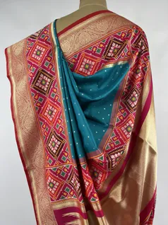 Peacock Blue color Patola silk saree4