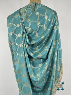 Dark Aqua color Banarasi silk saree4