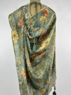 Aqua Green color Tissue Silk Saree4