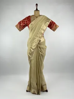 Beige color Kota Tissue silk saree2