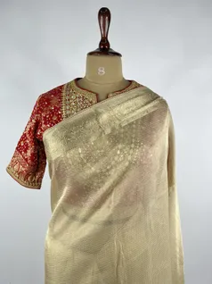 Beige color Kota Tissue silk saree3