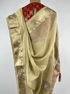 Beige color Kota Tissue silk saree4