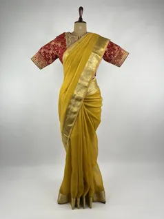 Mustard color Kota Tissue Silk saree2