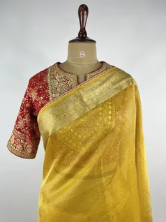 Mustard color Kota Tissue Silk saree3