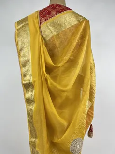 Mustard color Kota Tissue Silk saree4