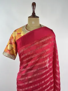 Strawberry color Organza Silk Saree3