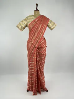 Dark Peach color Organza silk saree2